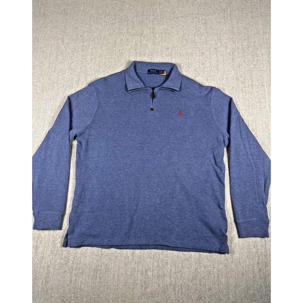 Polo Ralph Lauren Quarter Zip Pullover Men XL Blue Red Pony Logo Knit Sweater
